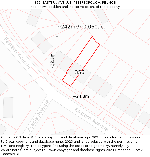 356, EASTERN AVENUE, PETERBOROUGH, PE1 4QB: Plot and title map