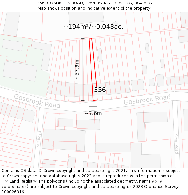 356, GOSBROOK ROAD, CAVERSHAM, READING, RG4 8EG: Plot and title map