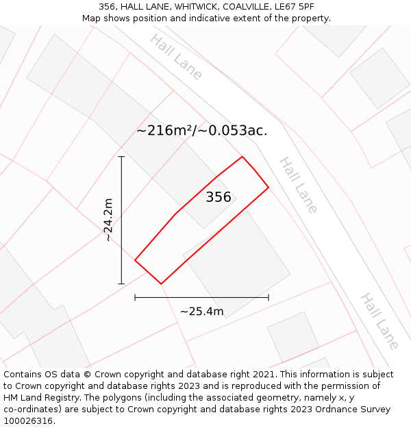 356, HALL LANE, WHITWICK, COALVILLE, LE67 5PF: Plot and title map