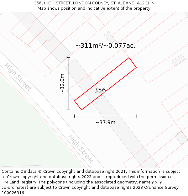 356, HIGH STREET, LONDON COLNEY, ST. ALBANS, AL2 1HN: Plot and title map