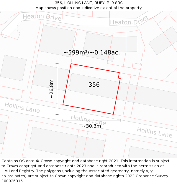356, HOLLINS LANE, BURY, BL9 8BS: Plot and title map
