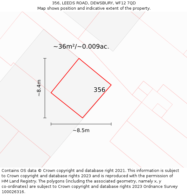 356, LEEDS ROAD, DEWSBURY, WF12 7QD: Plot and title map