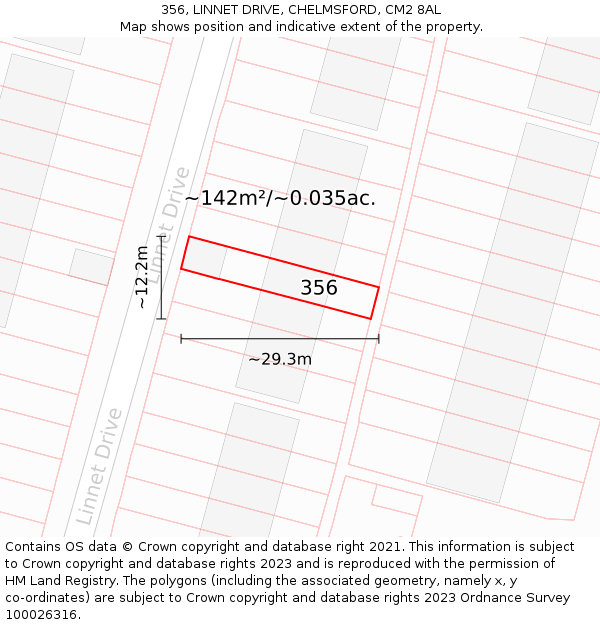 356, LINNET DRIVE, CHELMSFORD, CM2 8AL: Plot and title map