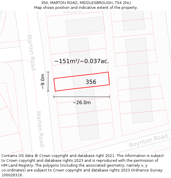 356, MARTON ROAD, MIDDLESBROUGH, TS4 2NU: Plot and title map