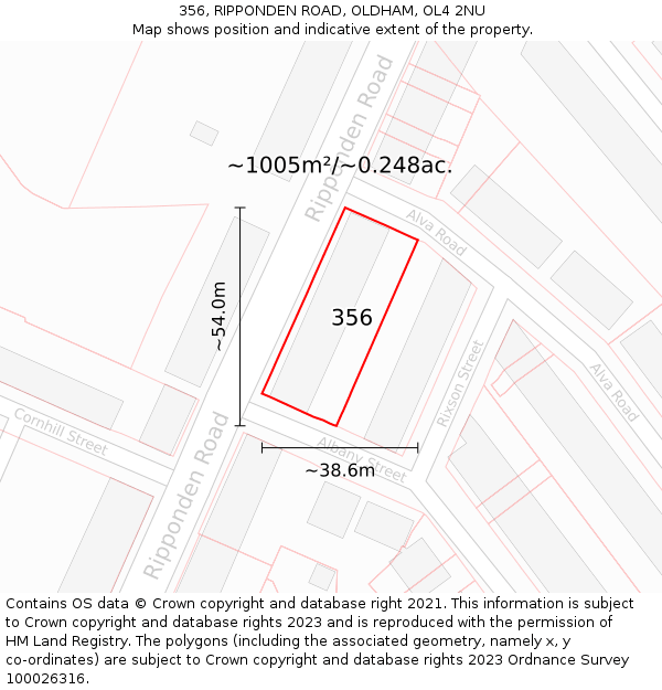356, RIPPONDEN ROAD, OLDHAM, OL4 2NU: Plot and title map