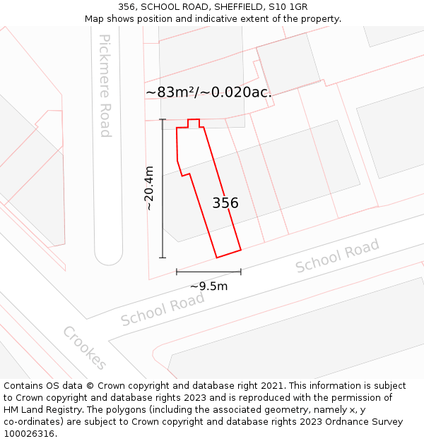 356, SCHOOL ROAD, SHEFFIELD, S10 1GR: Plot and title map