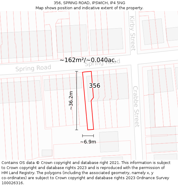 356, SPRING ROAD, IPSWICH, IP4 5NG: Plot and title map
