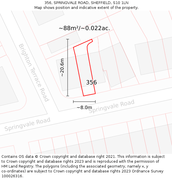 356, SPRINGVALE ROAD, SHEFFIELD, S10 1LN: Plot and title map