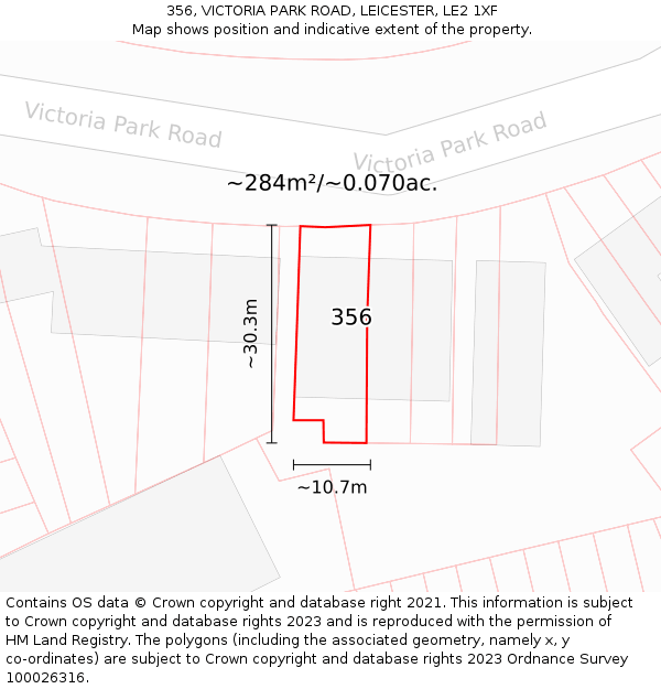 356, VICTORIA PARK ROAD, LEICESTER, LE2 1XF: Plot and title map