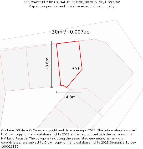 356, WAKEFIELD ROAD, BAILIFF BRIDGE, BRIGHOUSE, HD6 4DW: Plot and title map