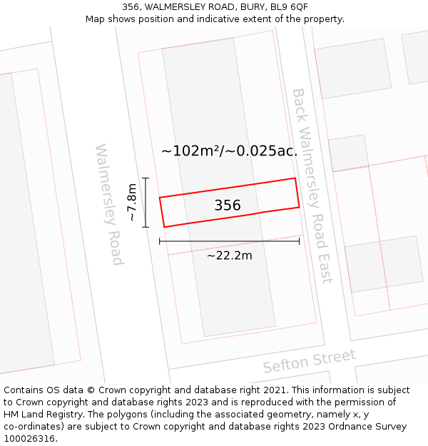 356, WALMERSLEY ROAD, BURY, BL9 6QF: Plot and title map