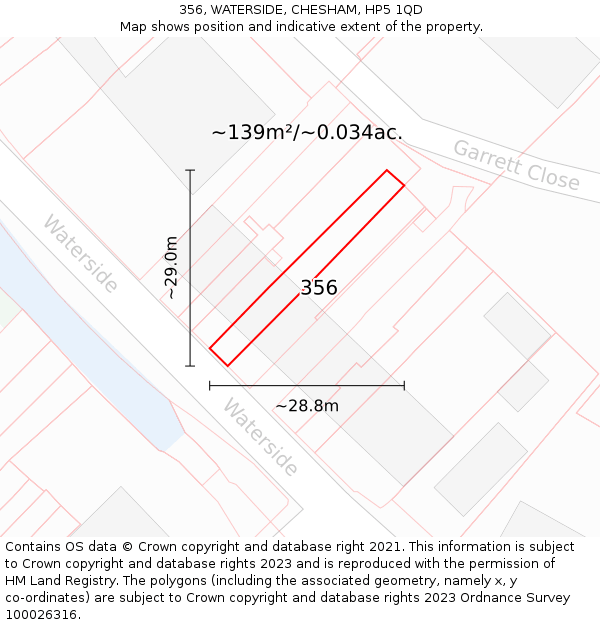356, WATERSIDE, CHESHAM, HP5 1QD: Plot and title map