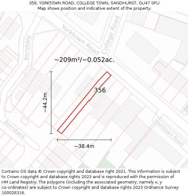 356, YORKTOWN ROAD, COLLEGE TOWN, SANDHURST, GU47 0PU: Plot and title map