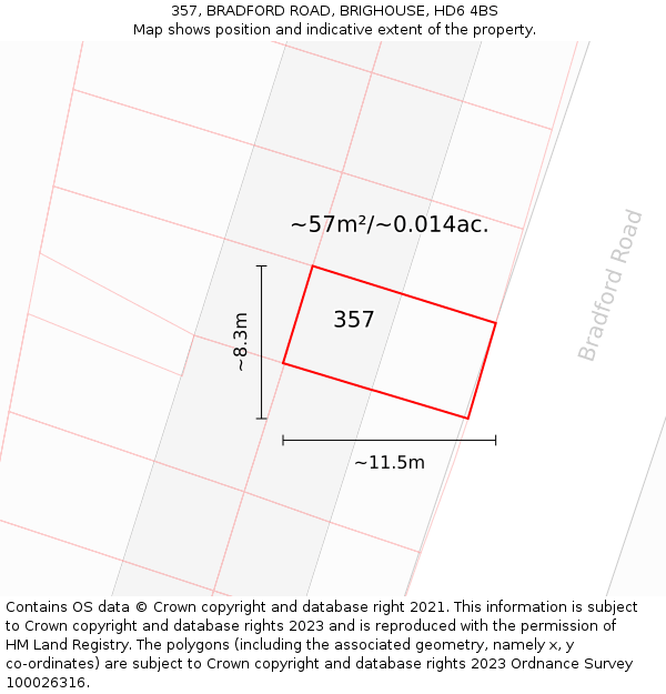 357, BRADFORD ROAD, BRIGHOUSE, HD6 4BS: Plot and title map