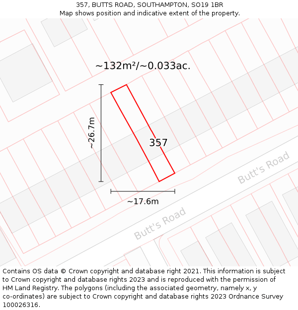 357, BUTTS ROAD, SOUTHAMPTON, SO19 1BR: Plot and title map