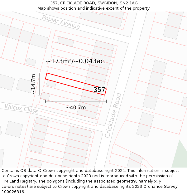 357, CRICKLADE ROAD, SWINDON, SN2 1AG: Plot and title map