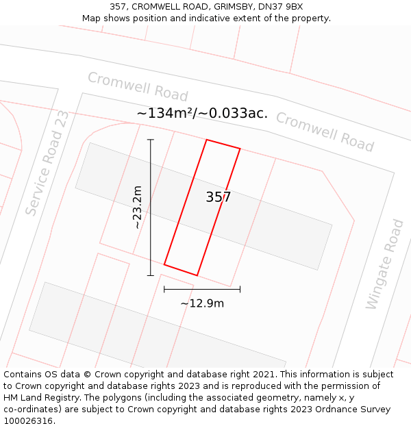 357, CROMWELL ROAD, GRIMSBY, DN37 9BX: Plot and title map