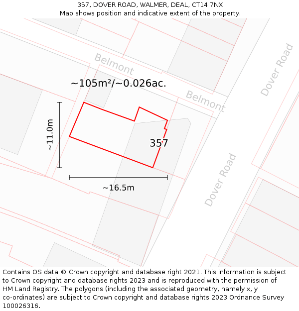 357, DOVER ROAD, WALMER, DEAL, CT14 7NX: Plot and title map