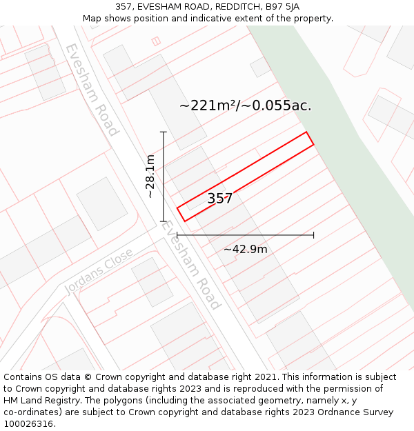 357, EVESHAM ROAD, REDDITCH, B97 5JA: Plot and title map