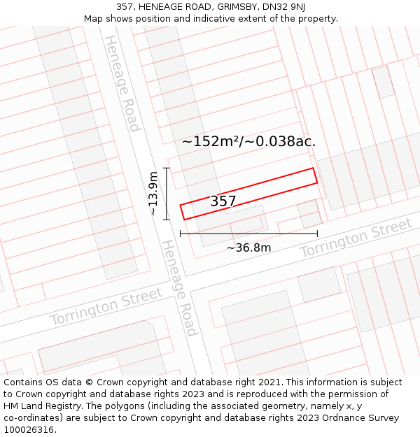 357, HENEAGE ROAD, GRIMSBY, DN32 9NJ: Plot and title map
