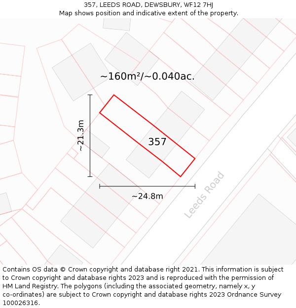 357, LEEDS ROAD, DEWSBURY, WF12 7HJ: Plot and title map