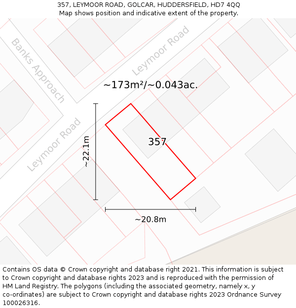 357, LEYMOOR ROAD, GOLCAR, HUDDERSFIELD, HD7 4QQ: Plot and title map