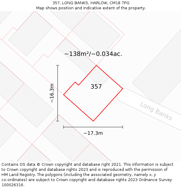 357, LONG BANKS, HARLOW, CM18 7PG: Plot and title map