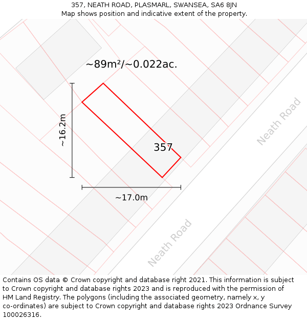357, NEATH ROAD, PLASMARL, SWANSEA, SA6 8JN: Plot and title map