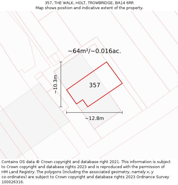 357, THE WALK, HOLT, TROWBRIDGE, BA14 6RR: Plot and title map