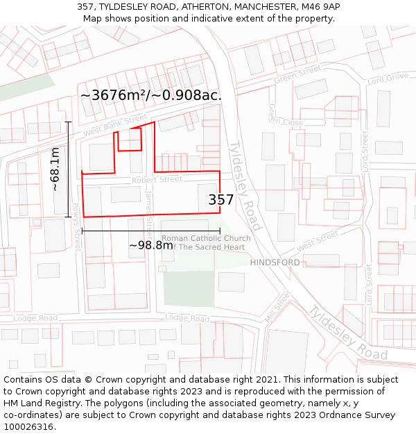 357, TYLDESLEY ROAD, ATHERTON, MANCHESTER, M46 9AP: Plot and title map