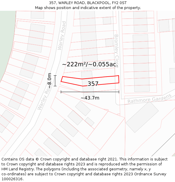 357, WARLEY ROAD, BLACKPOOL, FY2 0ST: Plot and title map