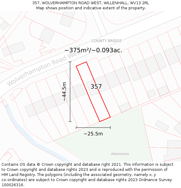 357, WOLVERHAMPTON ROAD WEST, WILLENHALL, WV13 2RL: Plot and title map