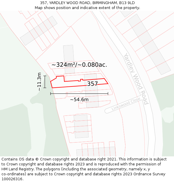 357, YARDLEY WOOD ROAD, BIRMINGHAM, B13 9LD: Plot and title map