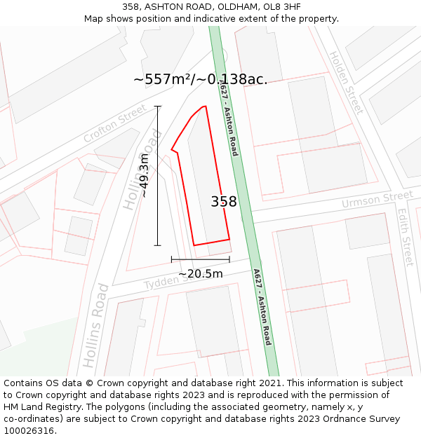 358, ASHTON ROAD, OLDHAM, OL8 3HF: Plot and title map