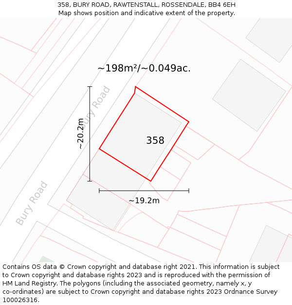358, BURY ROAD, RAWTENSTALL, ROSSENDALE, BB4 6EH: Plot and title map