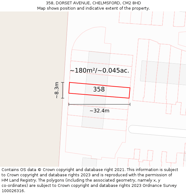 358, DORSET AVENUE, CHELMSFORD, CM2 8HD: Plot and title map