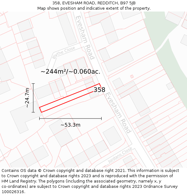 358, EVESHAM ROAD, REDDITCH, B97 5JB: Plot and title map