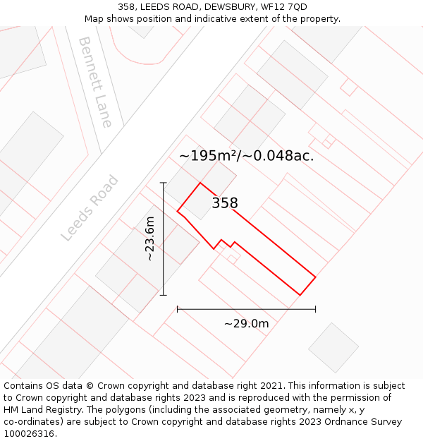 358, LEEDS ROAD, DEWSBURY, WF12 7QD: Plot and title map