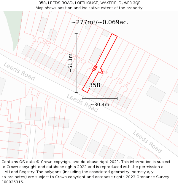 358, LEEDS ROAD, LOFTHOUSE, WAKEFIELD, WF3 3QF: Plot and title map