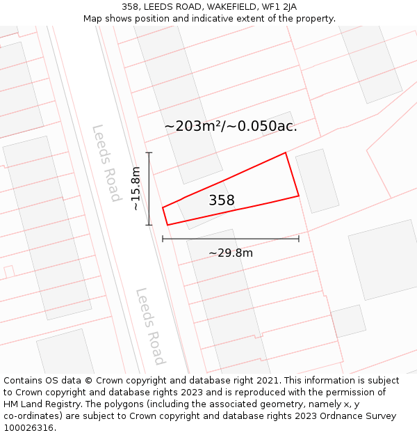358, LEEDS ROAD, WAKEFIELD, WF1 2JA: Plot and title map