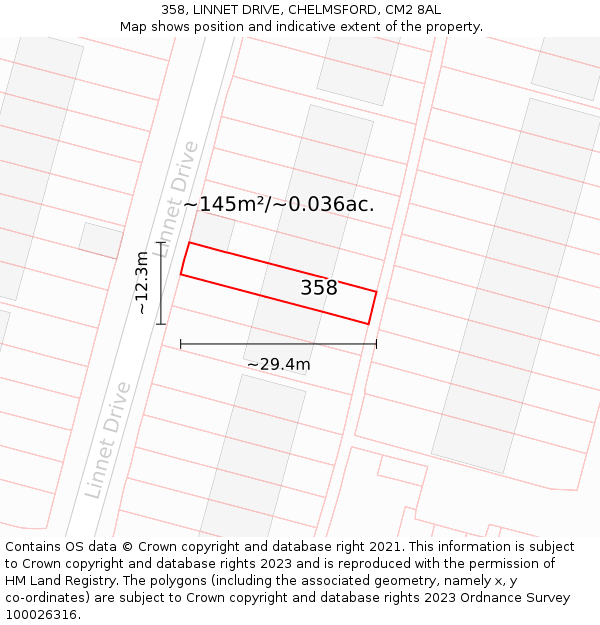 358, LINNET DRIVE, CHELMSFORD, CM2 8AL: Plot and title map