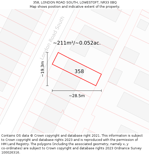 358, LONDON ROAD SOUTH, LOWESTOFT, NR33 0BQ: Plot and title map