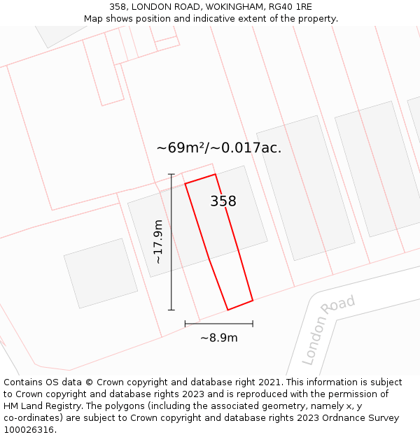 358, LONDON ROAD, WOKINGHAM, RG40 1RE: Plot and title map