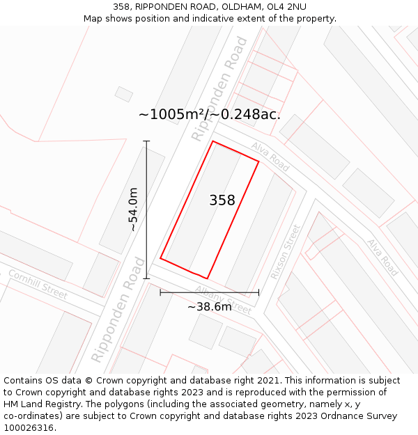 358, RIPPONDEN ROAD, OLDHAM, OL4 2NU: Plot and title map