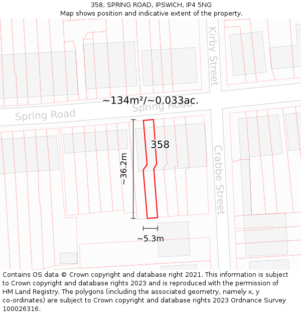 358, SPRING ROAD, IPSWICH, IP4 5NG: Plot and title map