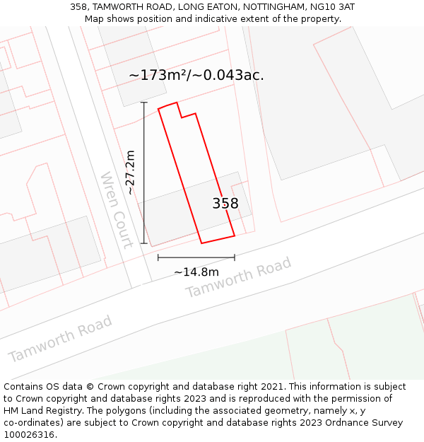 358, TAMWORTH ROAD, LONG EATON, NOTTINGHAM, NG10 3AT: Plot and title map