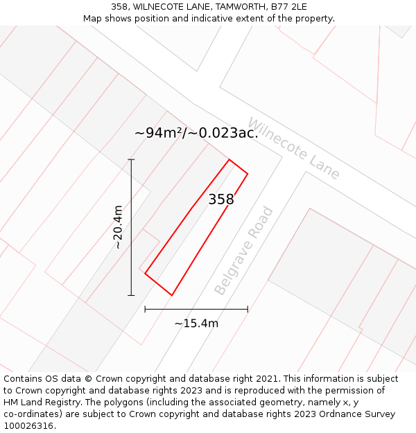 358, WILNECOTE LANE, TAMWORTH, B77 2LE: Plot and title map