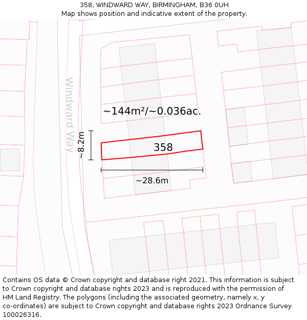 358, WINDWARD WAY, BIRMINGHAM, B36 0UH: Plot and title map