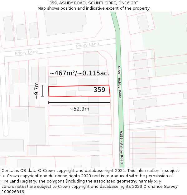 359, ASHBY ROAD, SCUNTHORPE, DN16 2RT: Plot and title map