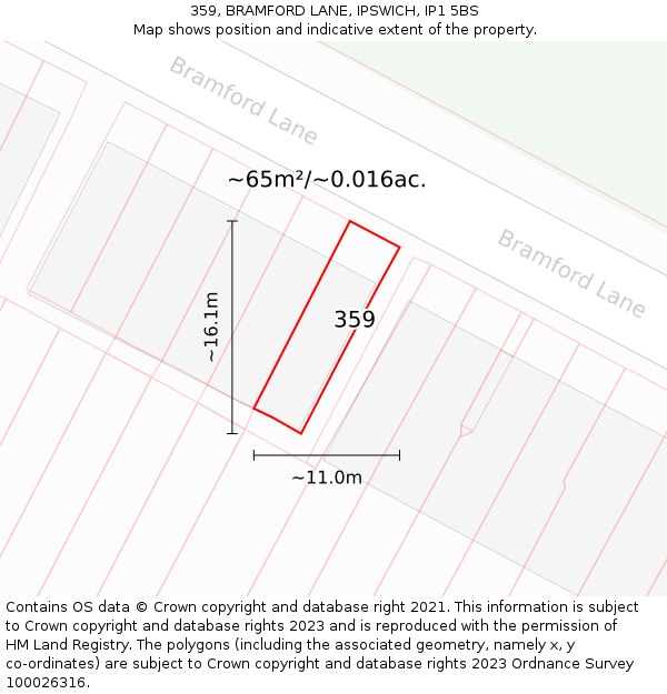 359, BRAMFORD LANE, IPSWICH, IP1 5BS: Plot and title map
